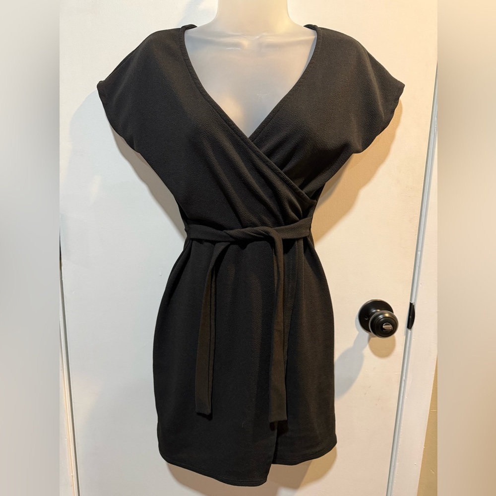 Rebel Sugar Black Mini Wrap Dress-#1390